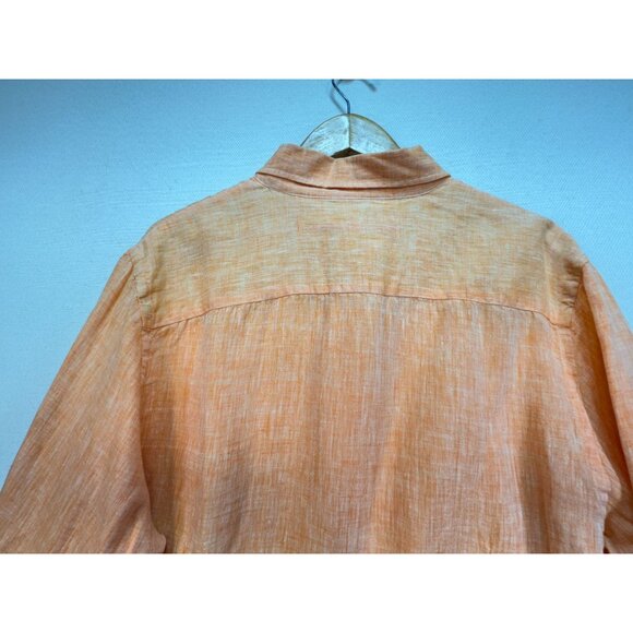 Report Collection Mens Button Down Linen Shirt Long Sleeve Stretch Size L Orange - Picture 14 of 14